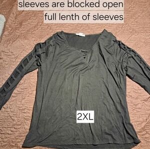 Black Ladder-Sleeve Long Sleeve Top - 2XL